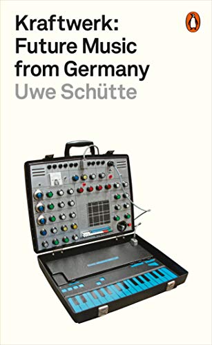 "Kraftwerk: Future Music from Germany" book cover featuring a portable synthesizer on a white background.