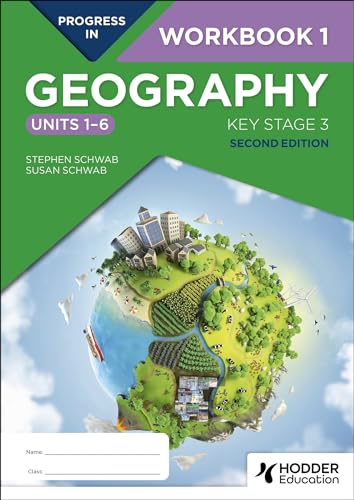 Geography workbook cover with illustrated globe showing diverse landscapes.
