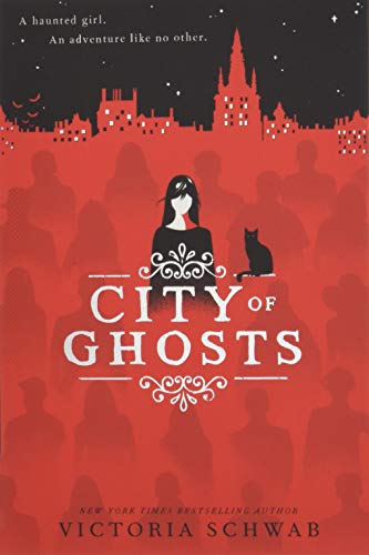 Book cover: girl with black cat before a shadowy city skyline.
