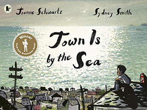 Book cover: seaside town illustration with a boy looking at the sea.