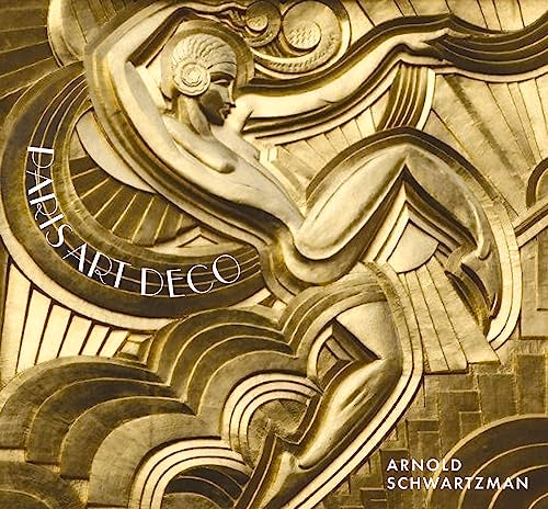 Gold Art Deco relief sculpture of a stylized female figure with geometric patterns.