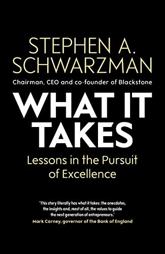 Book cover with black background, white and gold text, titled What It Takes.