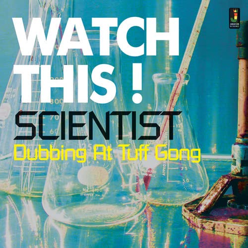 CD cover featuring laboratory glassware with text overlay reading Watch This! Scientist Dubbing At Tuff.