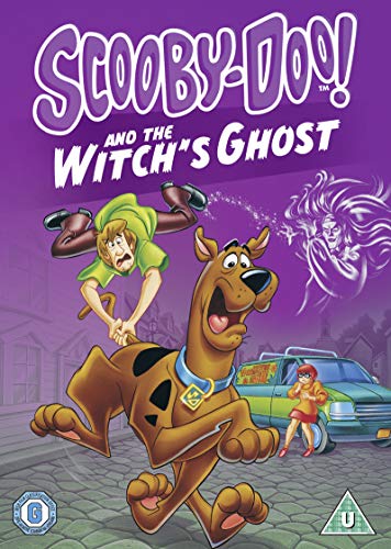Scooby-Doo and Shaggy running from a ghost, DVD cover art.