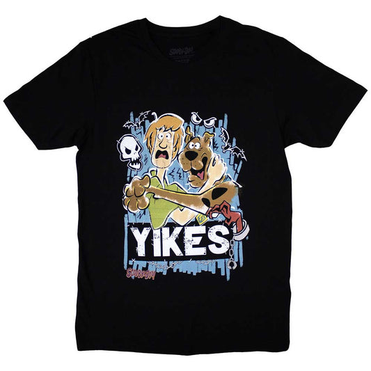 Small blue t-shirt with Scooby Doo saying "Yikes!" in yellow lettering.