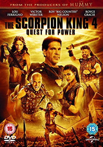 Action movie poster with six characters in ancient costumes against a desert background.