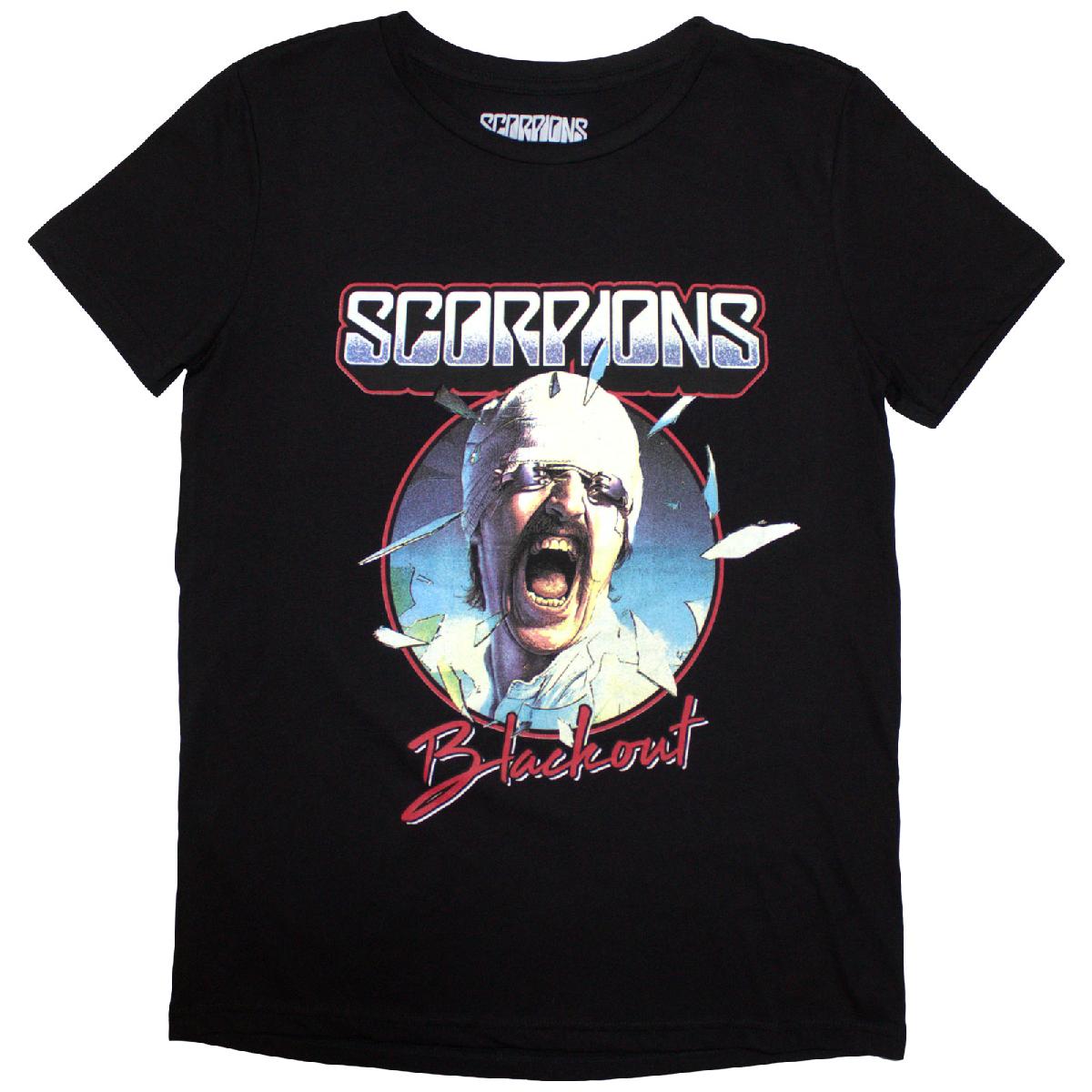 Black t-shirt with a back print commemorating The Scorpions' 1982 Blackout tour.