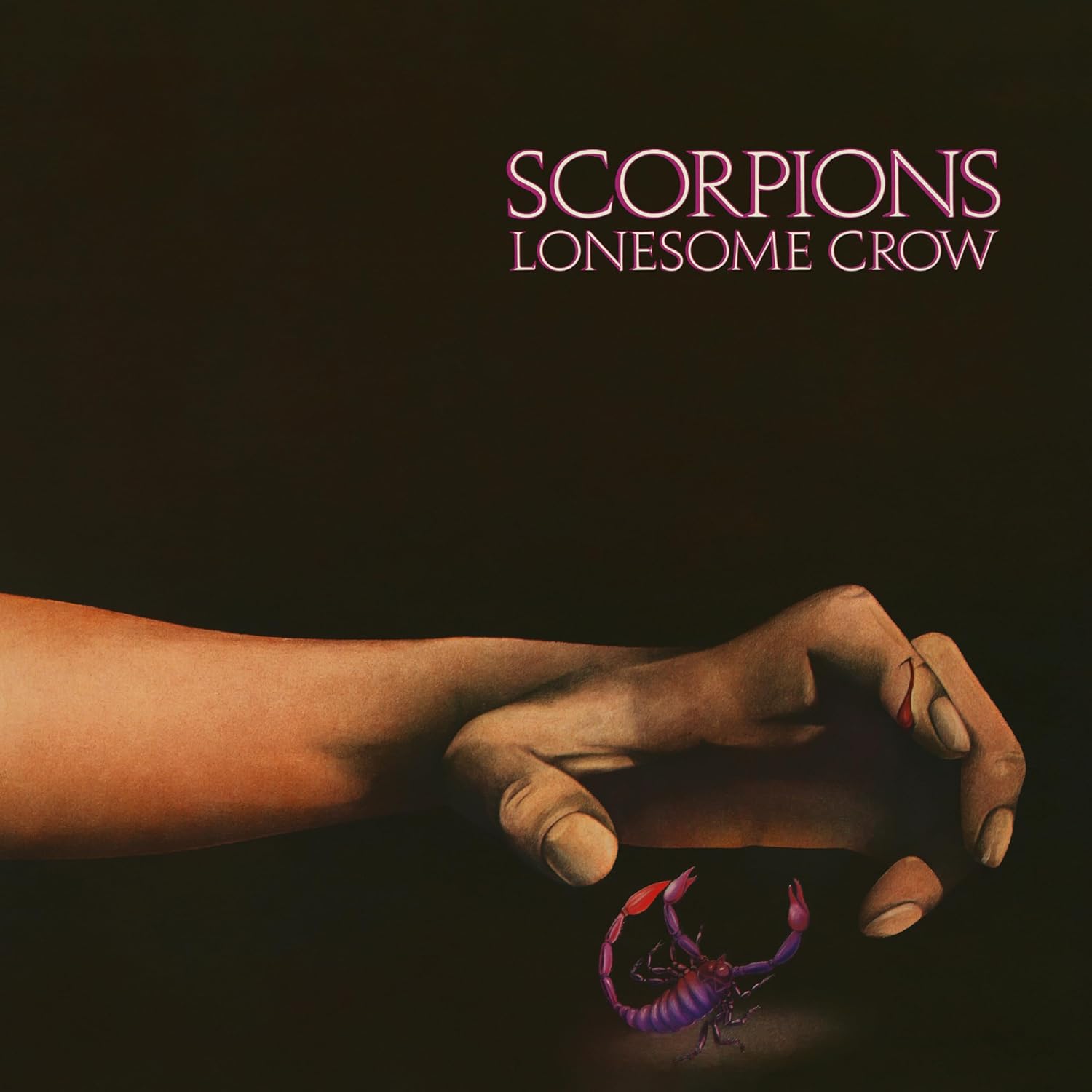 Scorpions album cover: hand holding a scorpion against a dark background.