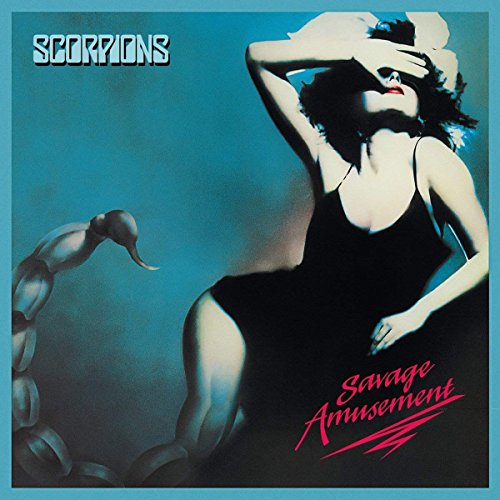 Scorpions’ “Savage Amusement” CD cover: woman, scorpion, and blue gradient background.