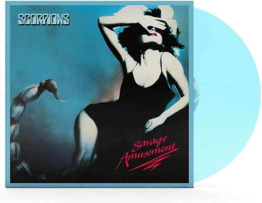 Scorpions’ “Savage Amusement” LP cover with a woman and scorpion image.
