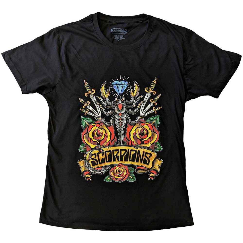 Medium t-shirt with traditional tattoo-style scorpion design, unisex fit.