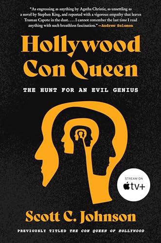 Book cover: "Hollywood Con Queen" with orange silhouettes of heads.
