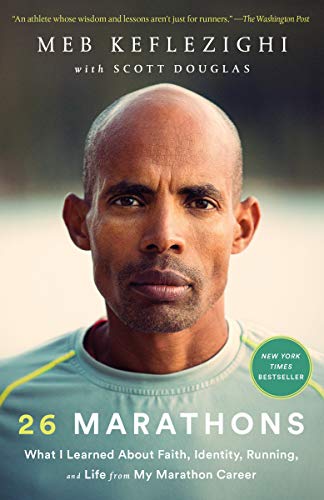 Book cover featuring Meb Keflezighi, titled "26 Marathons.