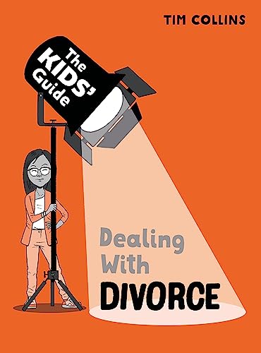 Book cover: "The Kids' Guide: Dealing With Divorce" with spotlight illustration.