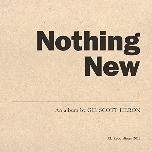 Album cover for Gil Scott-Heron’s “Nothing New” with bold text on beige.