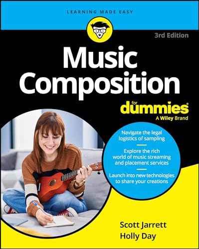 Book cover: "Music Composition For Dummies," 3rd edition, with a woman playing ukulele.
