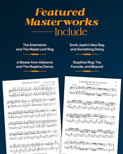 Sheet music for piano rags by Scott Joplin, featuring "The Entertainer.