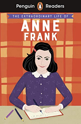 Book cover featuring an illustration of Anne Frank writing in a diary.
