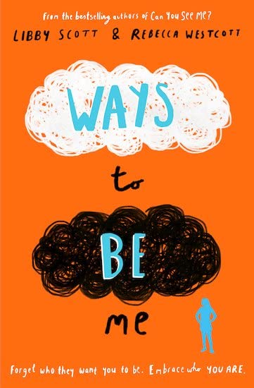 Book cover with blue text “Ways to Be Me” against orange and cloud shapes.