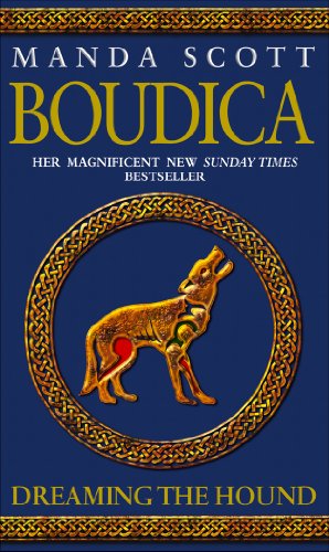 Book cover featuring a golden howling hound inside a Celtic knot circle on blue.