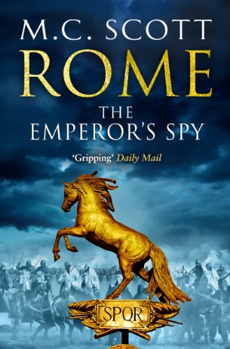 Book cover: golden horse rearing before a Roman army scene.