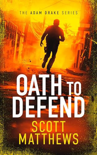 Book cover: Silhouette of a man running through a fiery, war-torn city.