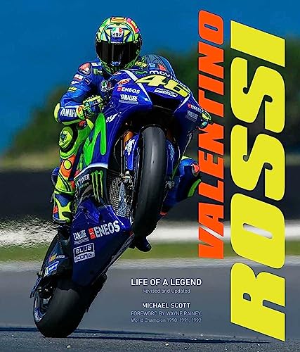 Valentino Rossi on a Yamaha motorcycle, book cover with yellow text.