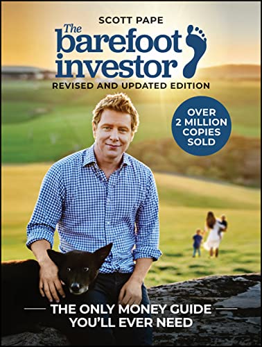 Book cover: man with dog in a field, titled "The Barefoot Investor".