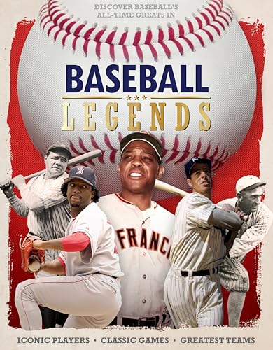 “Baseball Legends” book cover featuring historic players and a baseball.
