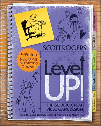 Spiral-bound book cover titled Level Up! with cartoon illustrations on a purple background.