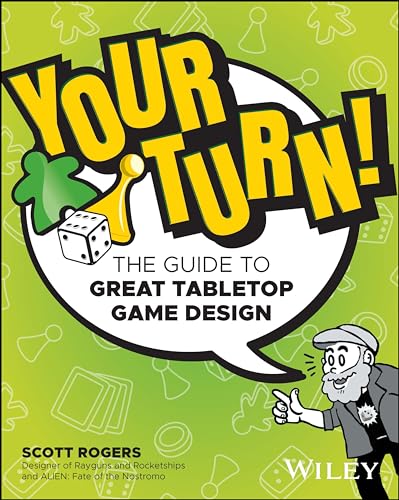 Book cover for “Your Turn!” about tabletop game design, green background.