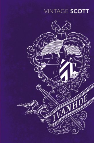 Purple book cover with white heraldic design of a knight and sword.