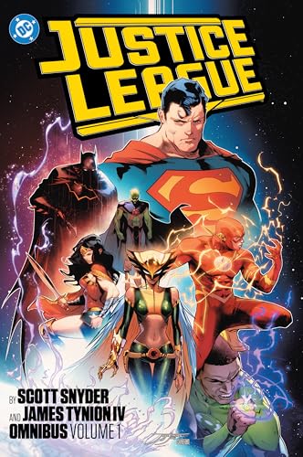 Justice League comic book cover featuring Superman, Batman, Wonder Woman, and others.