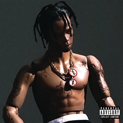 Travis Scott album cover, “Rodeo,” featuring a shirtless artist with dreadlocks.