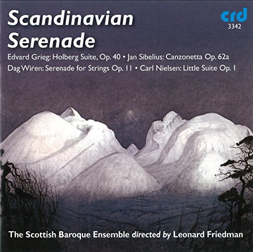 CD cover for “Scandinavian Serenade” featuring snowy mountain landscape.