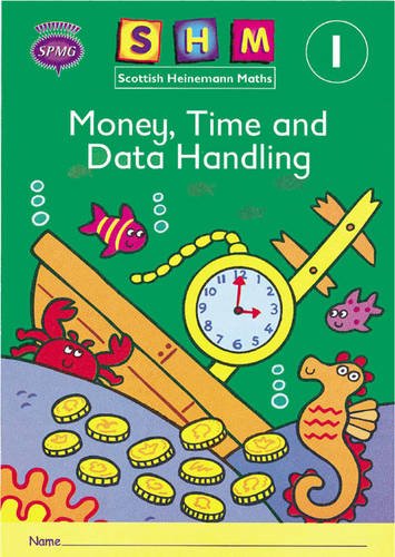 Scottish Heinemann Maths 1 activity book cover featuring underwater illustrations, coins, and a clock.