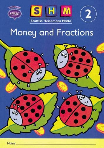 Activity book cover with ladybugs, coins, and "Money and Fractions" title.