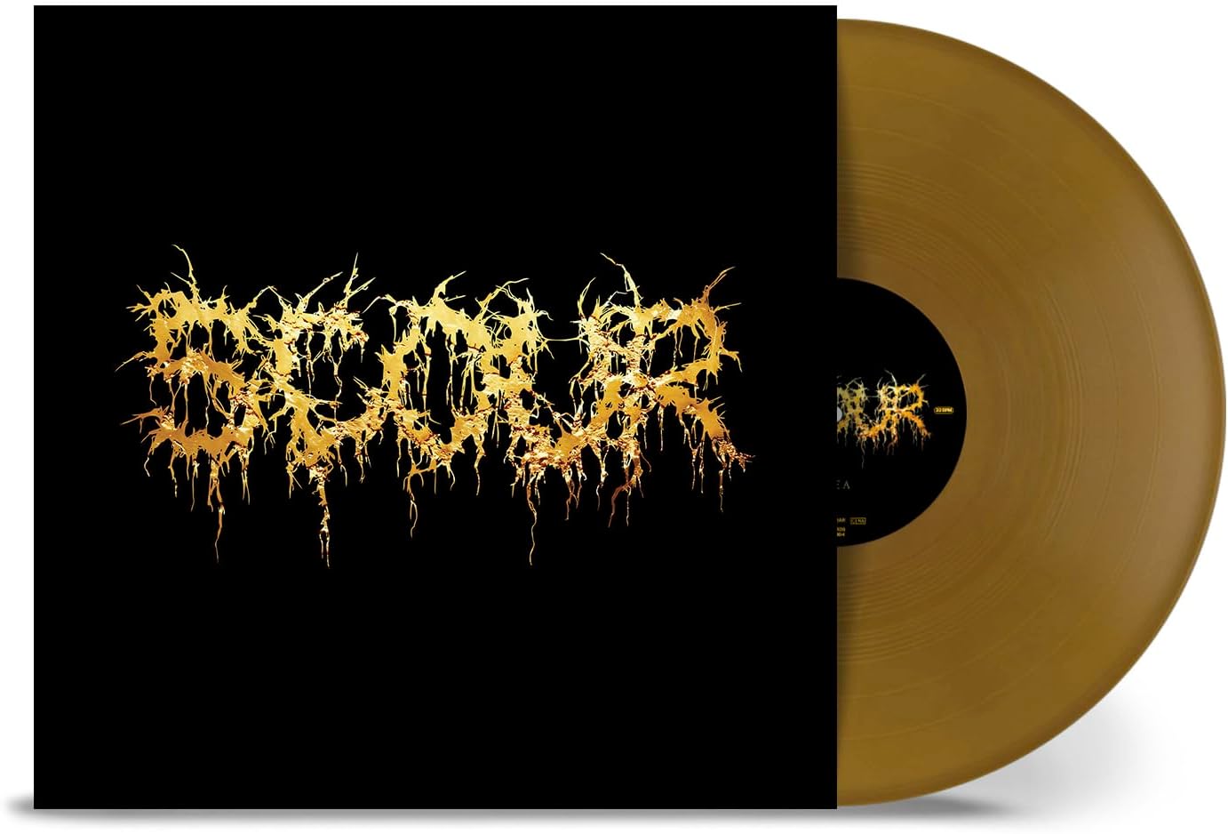 Gold vinyl record with black cover featuring spiky, gold-colored band name.