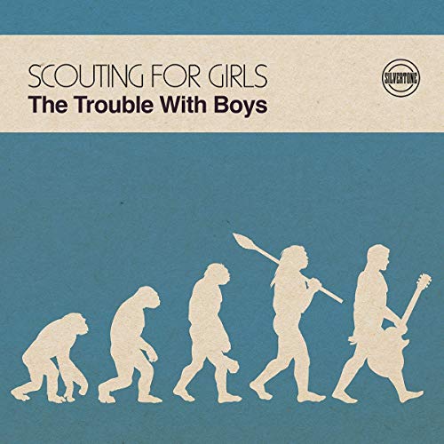 Album cover for Scouting For Girls’ “The Trouble With Boys” showing human evolution.