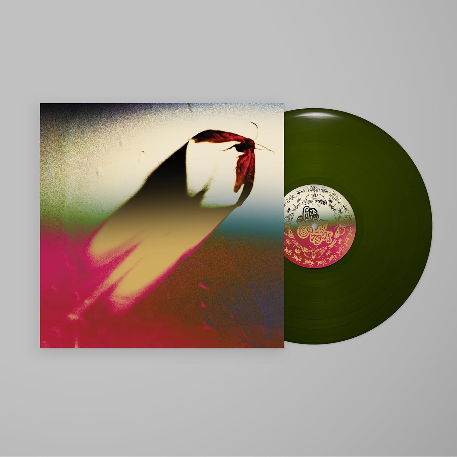 Vinyl record of Scowl’s “Are We All Angels” with moth imagery.