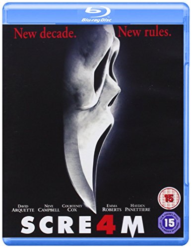 Scream 4 Blu-ray cover featuring Ghostface with a knife, dark background.