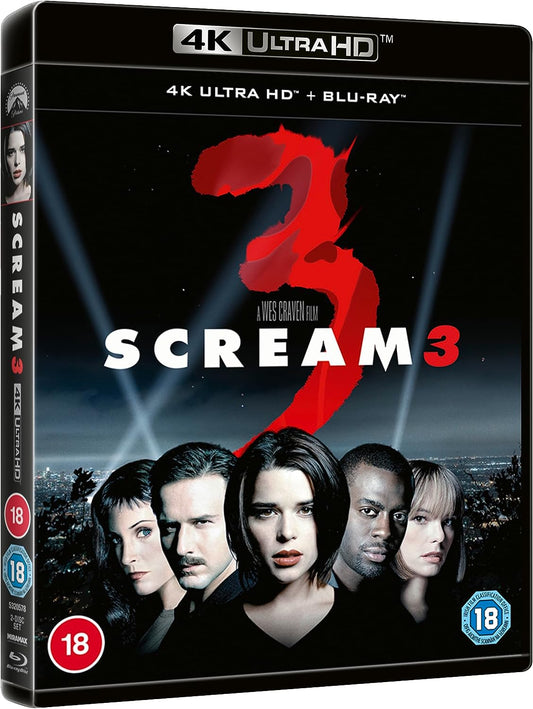 Scream 3" 4K UHD Blu-ray cover with Ghostface and cast portraits.