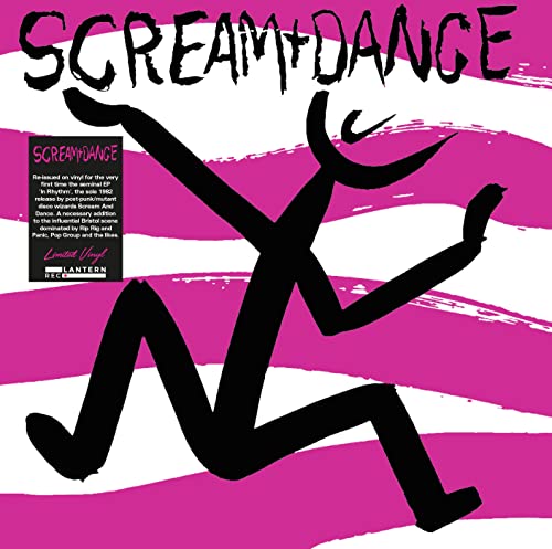 Vinyl record cover: pink and white stripes with black figure dancing.