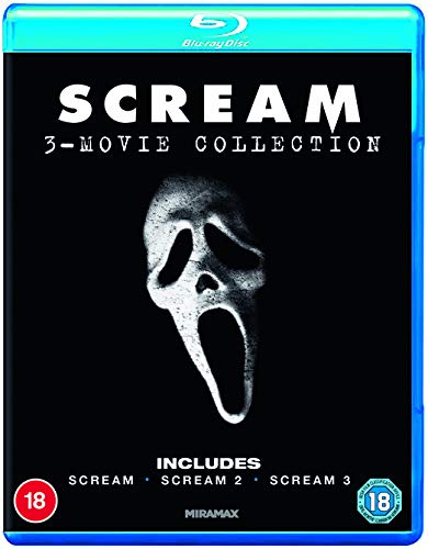 Blu-ray case for "Scream" trilogy featuring the Ghostface mask.