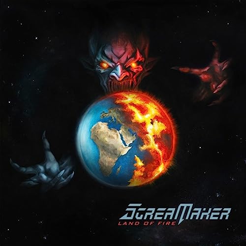 Album cover: fiery demon face above a burning Earth globe.