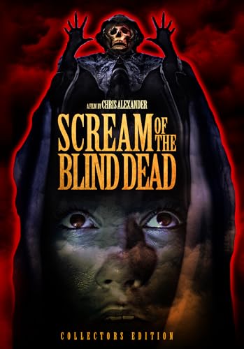 Horror movie poster featuring a cloaked figure and large, staring eyes.