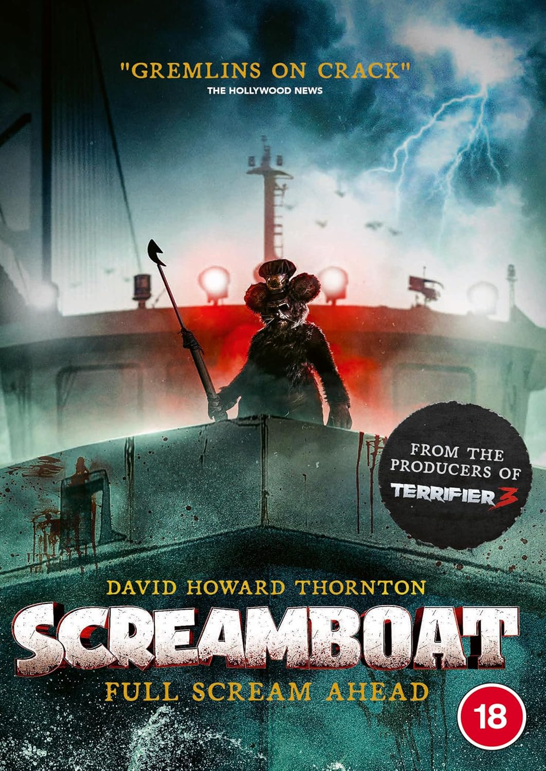 DVD cover for "Screamboat" featuring a monstrous rat on a boat.