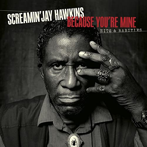 Black and white portrait of Screamin’ Jay Hawkins with a dramatic expression.