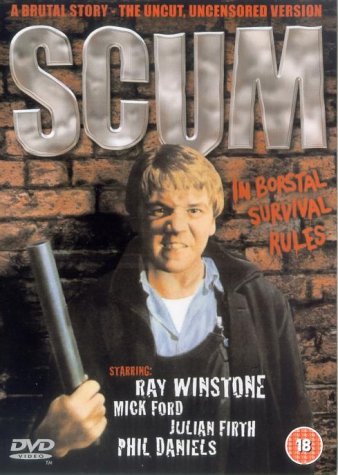 DVD cover for “Scum” featuring Ray Winstone and a brick wall.