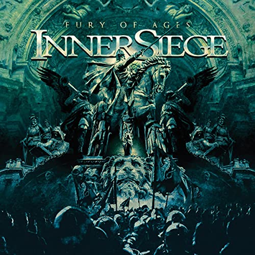 Album cover art featuring a knight on horseback, statues, and a crowd in teal.